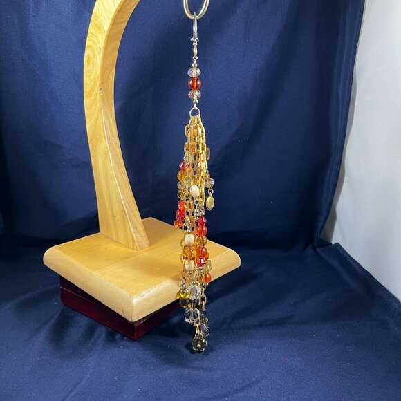 Handcrafted Autumn Gold Artisan Bag Charm With Beads & Metal Accents Unique Stat - Picture 2 of 2